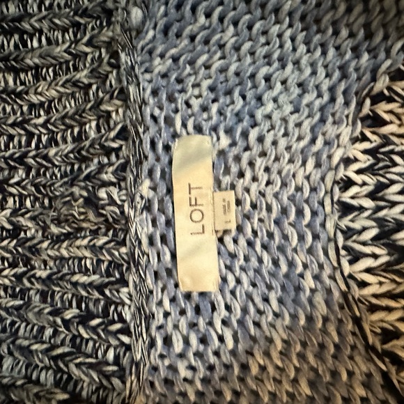 LOFT size large Women’s cozy cardigan blue and white winter sweater - Picture 6 of 7